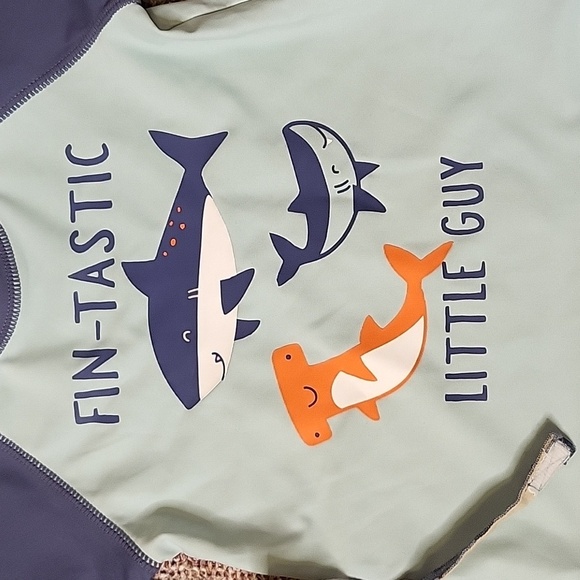 Carter's Fin-tastic Rashguard Swim Trunks with Reversible Bucket Hat - Picture 2 of 6